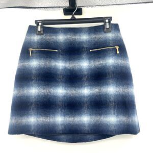 Kate Spade Skirt the Rules Blue Plaid Wool Blend A-Line Mini Skirt Size 2